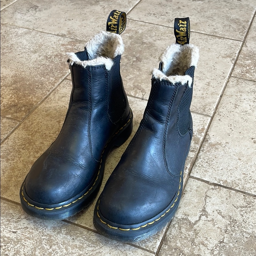 Dr. Martens Black Leather Fur-Lined Boots